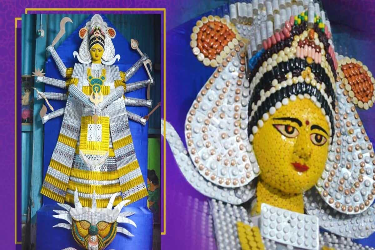 To highlight Covid-19 crisis, Assam artist creates Durga idol using medical waste