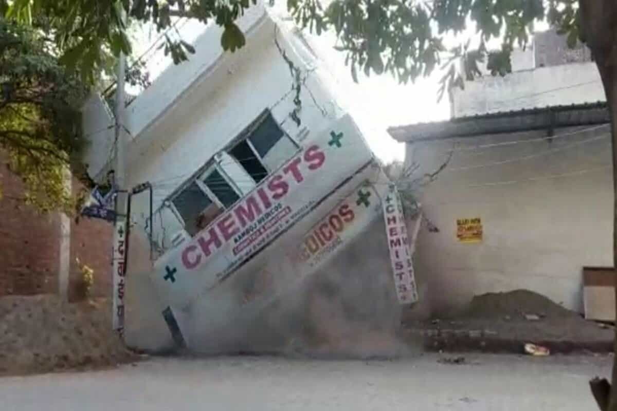 Mohali: People escape unhurt after two-storey showroom collapses at Zirakpu