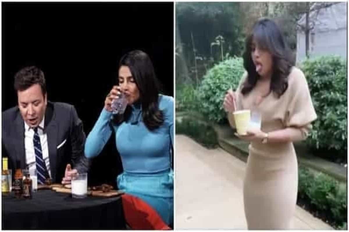 Priyanka Chopra paces around with milk in hand after shooting another Hot Ones