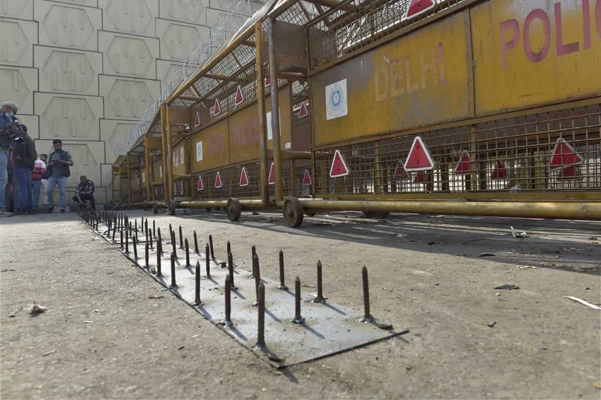 Nails on Ghazipur road being repositioned’: Cops on protesters’ claim