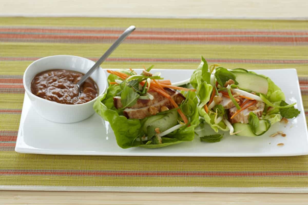 Chicken Lettuce Wraps with Peanut Sauce