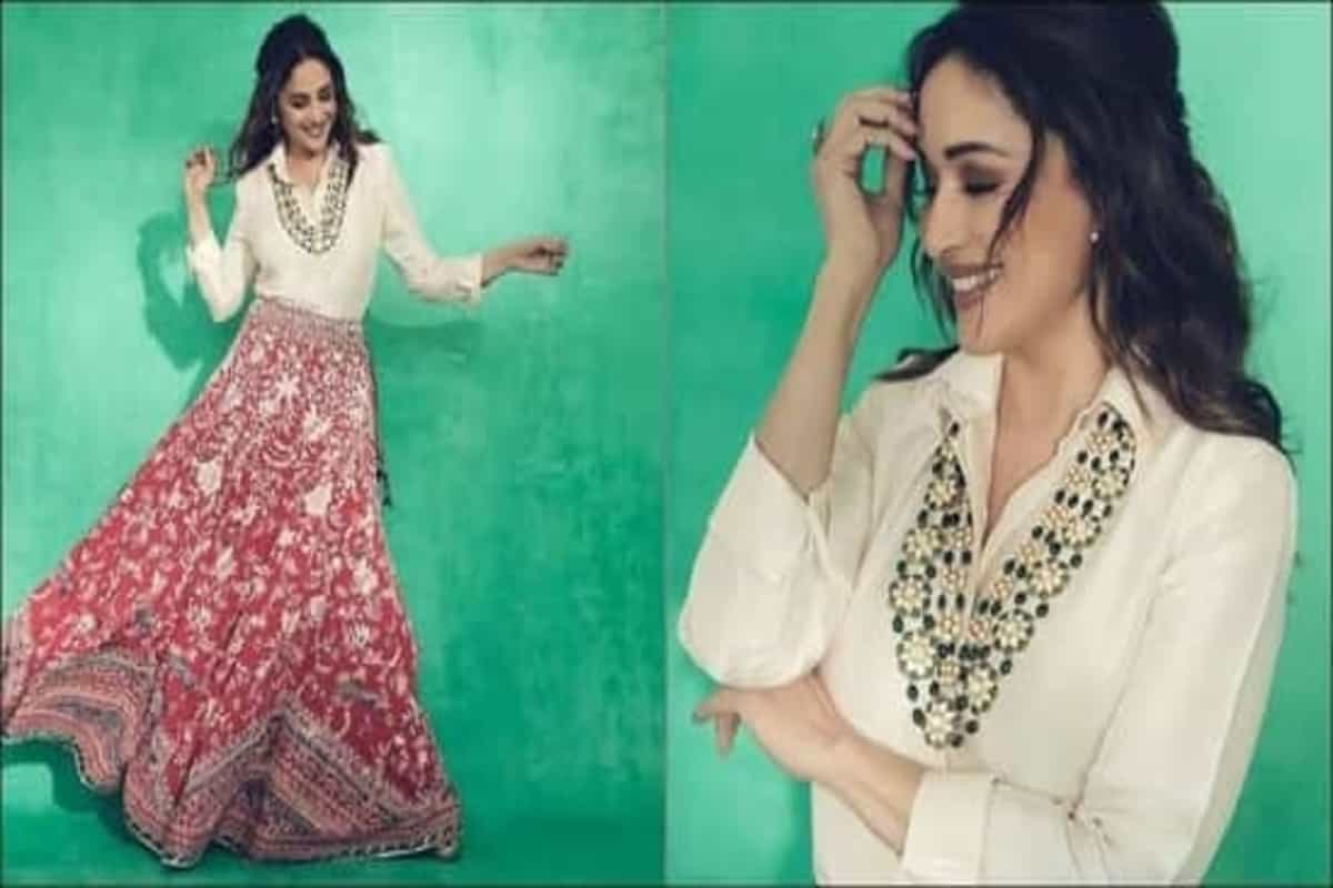 Madhuri Dixit looks like epitome of ‘nazakat’ in silk top, pink Parsi Gara skirt