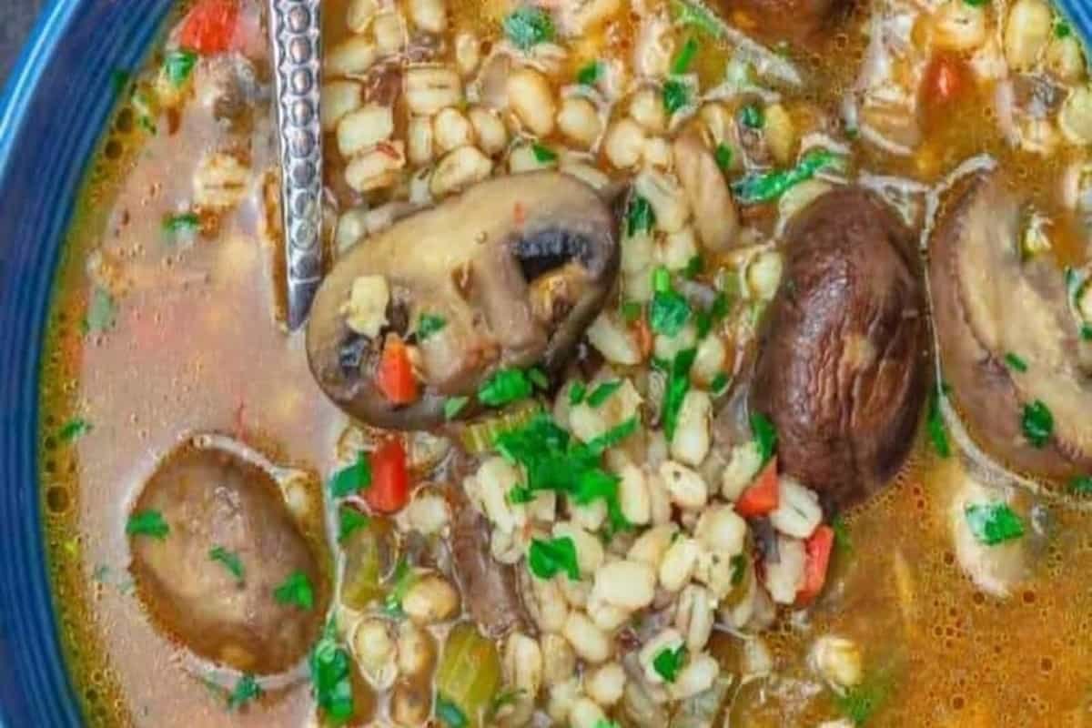 Mushroom barley soup perfect for a vegan friendly meal