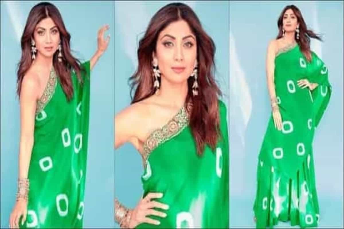 Shilpa Shetty gives sexy spin to ethnic wear in green one shoulder cape, gharara