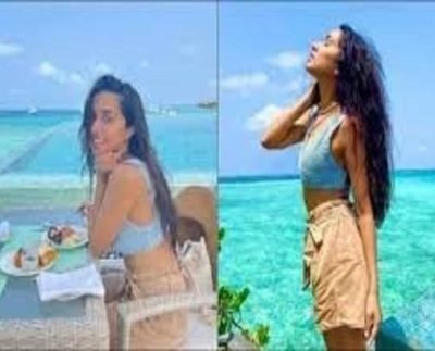Shraddha Kapoor sets Maldives on fire in blue Zara bralette, Stradivarius shorts