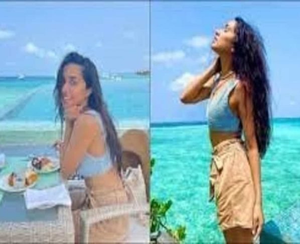 Shraddha Kapoor sets Maldives on fire in blue Zara bralette, Stradivarius shorts