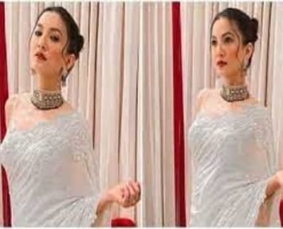 Gauahar Khan in ₹66k embroidered ivory saree is six-yards of sheer elegance