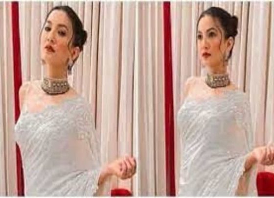 Gauahar Khan in ₹66k embroidered ivory saree is six-yards of sheer elegance