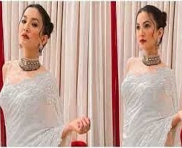 Gauahar Khan in ₹66k embroidered ivory saree is six-yards of sheer elegance