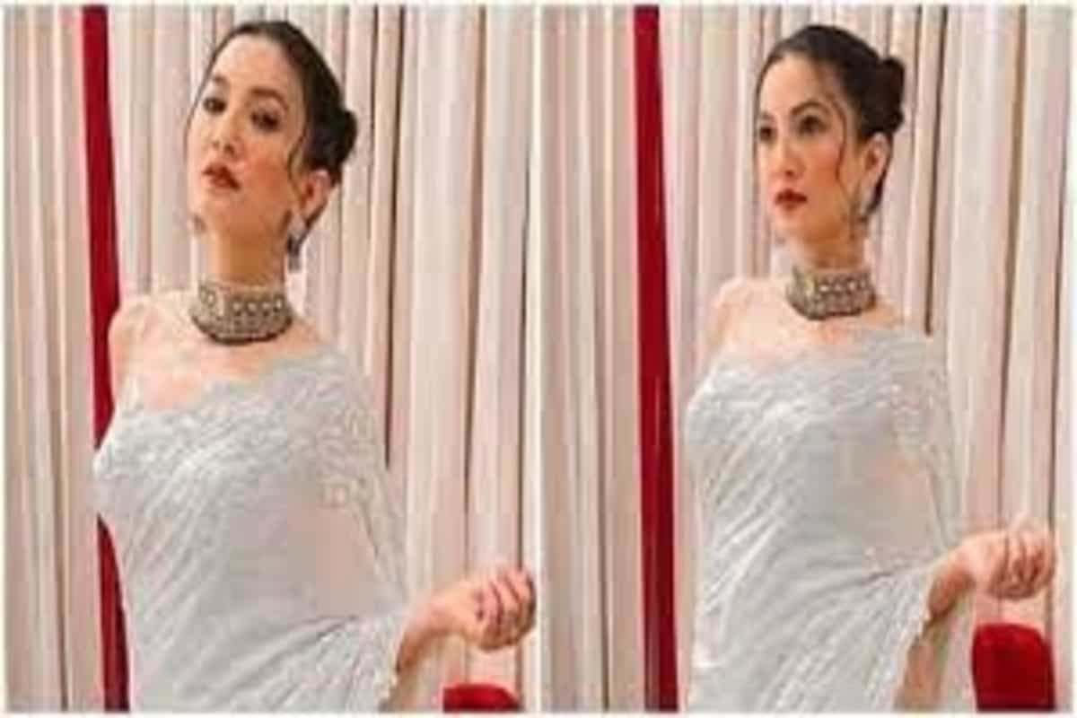 Gauahar Khan in ₹66k embroidered ivory saree is six-yards of sheer elegance
